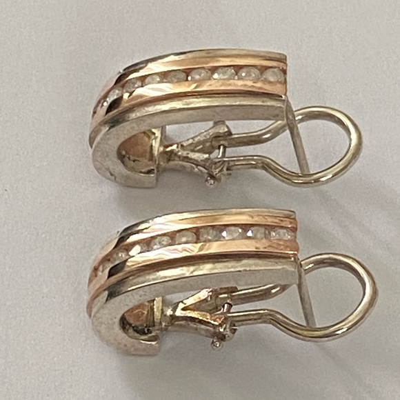 💎 .54ct Diamond 14k solid rose gold and 925 silver earrings genuine real stones - Picture 2 of 16
